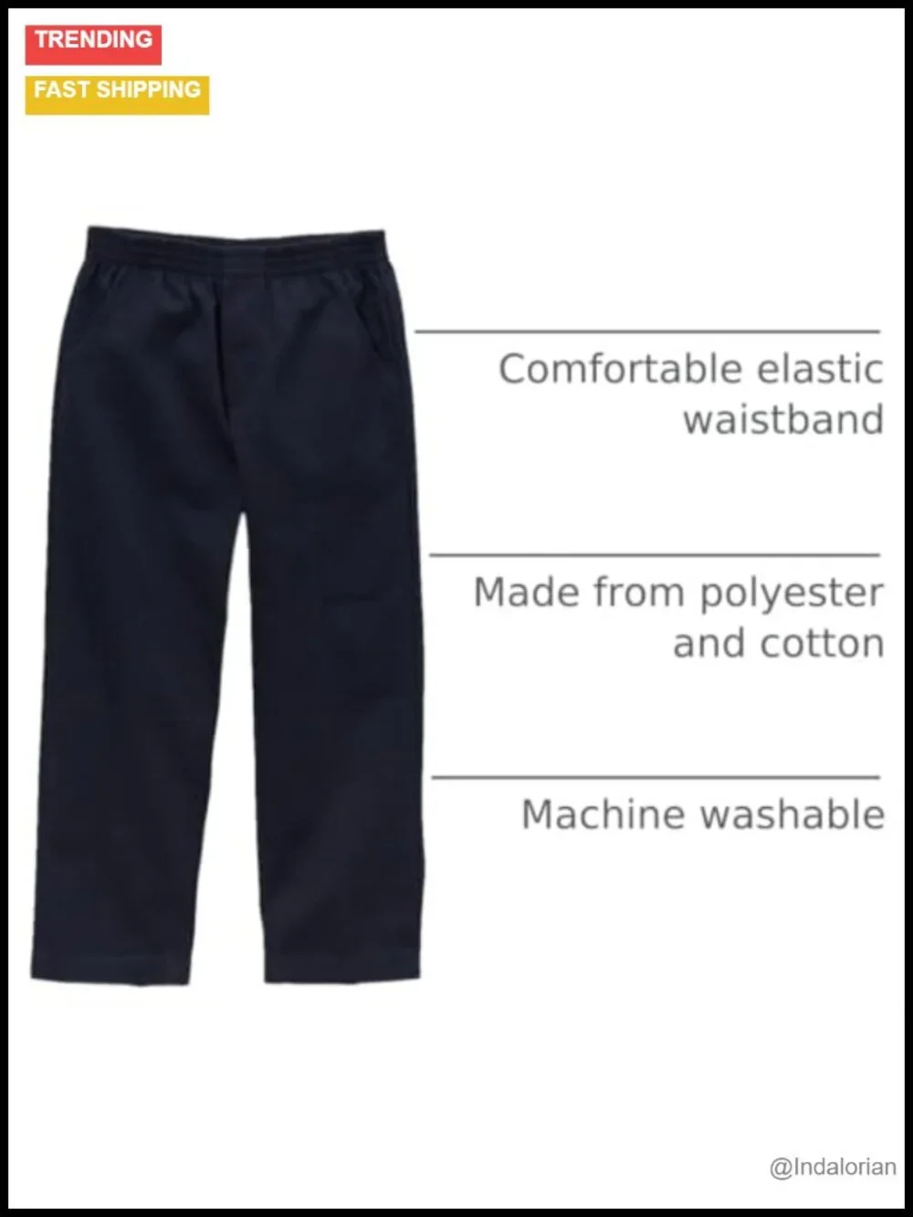 Boys Pull-On Elastic Waist School Uniform Pants with Pockets, Cotton Blend